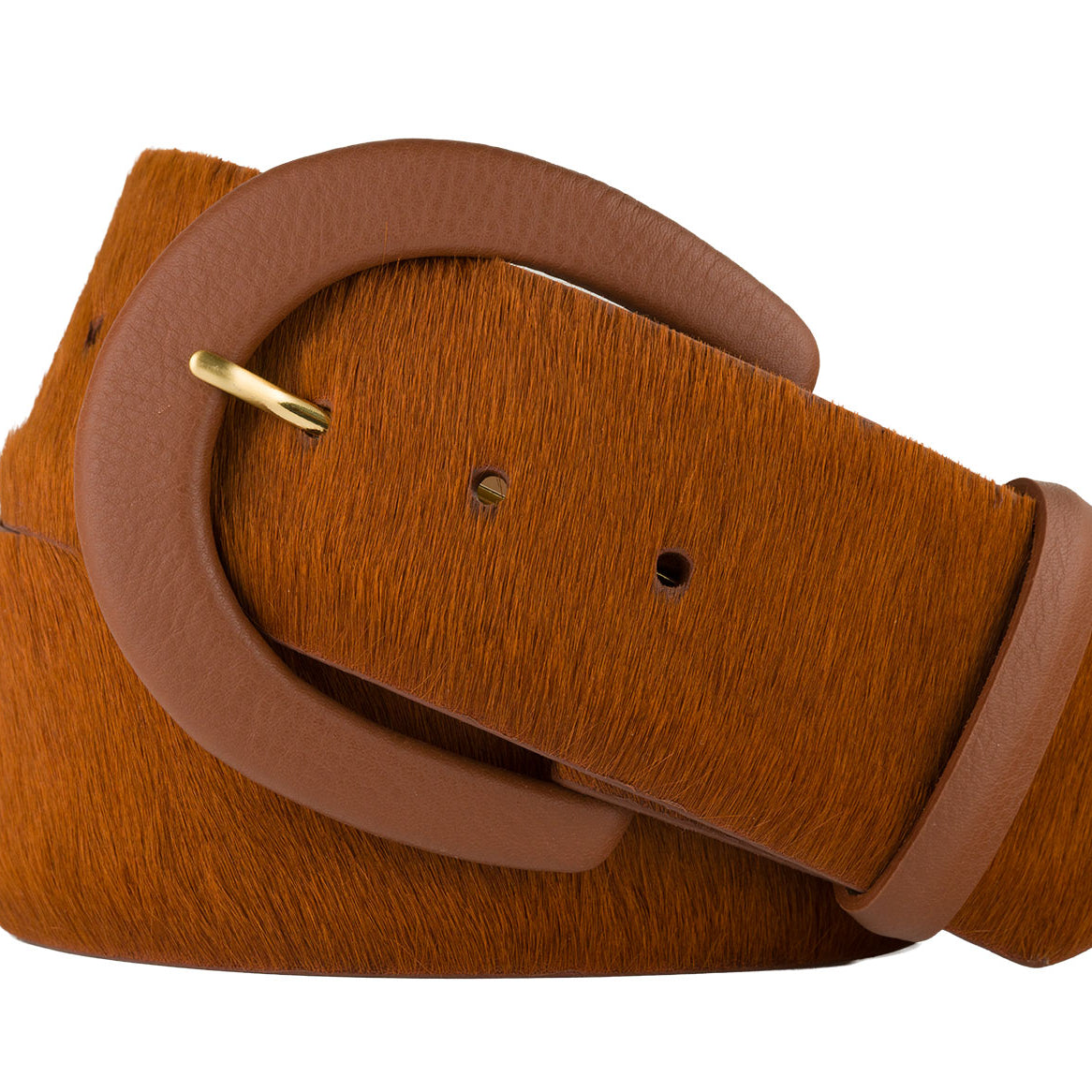 Fashion Black Wide Calf Hair Belt with Covered Buckle