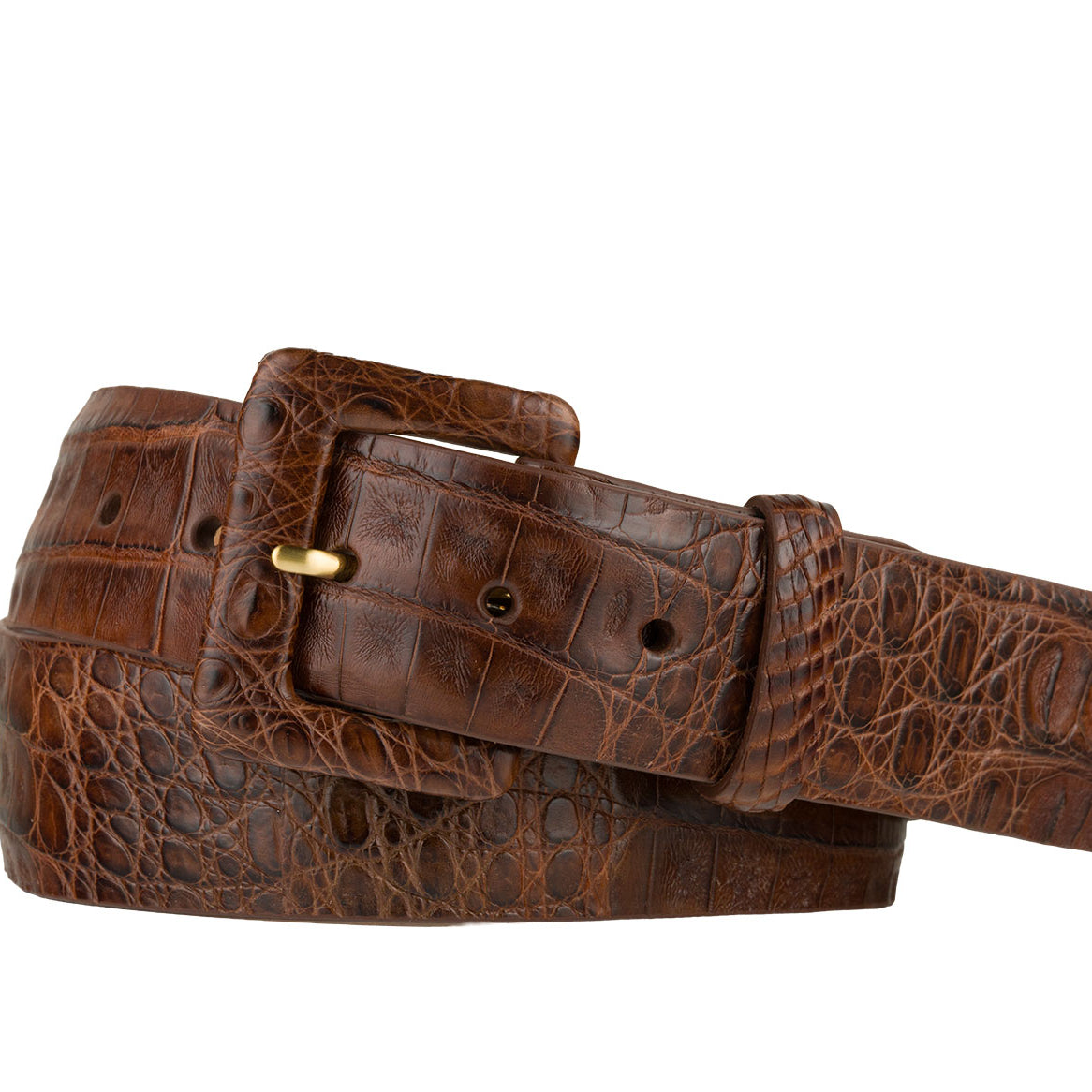 Caiman Crocodile Belt with Covered Buckle