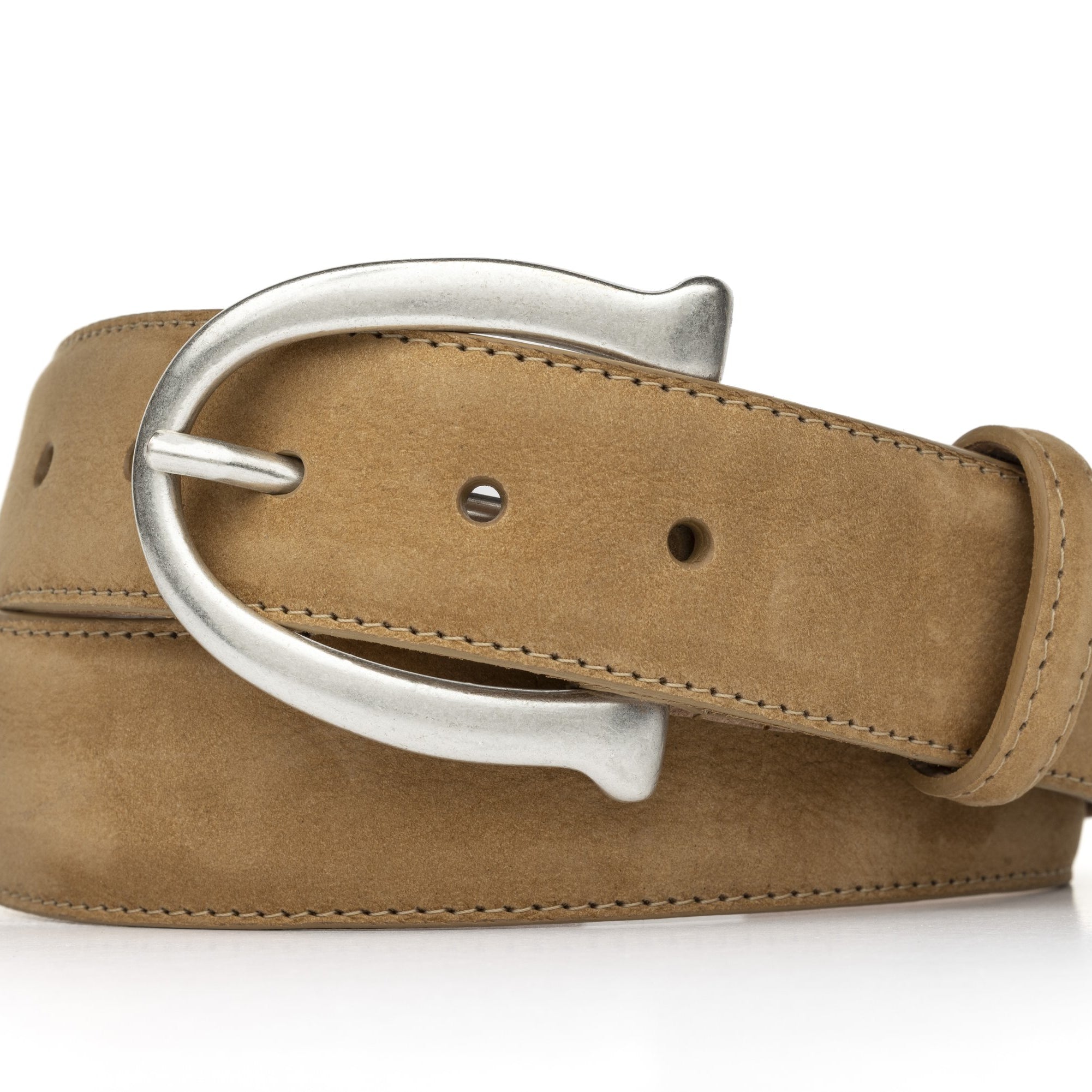 Nubuck Suede Belt with Antique Silver Buckle - Havana
