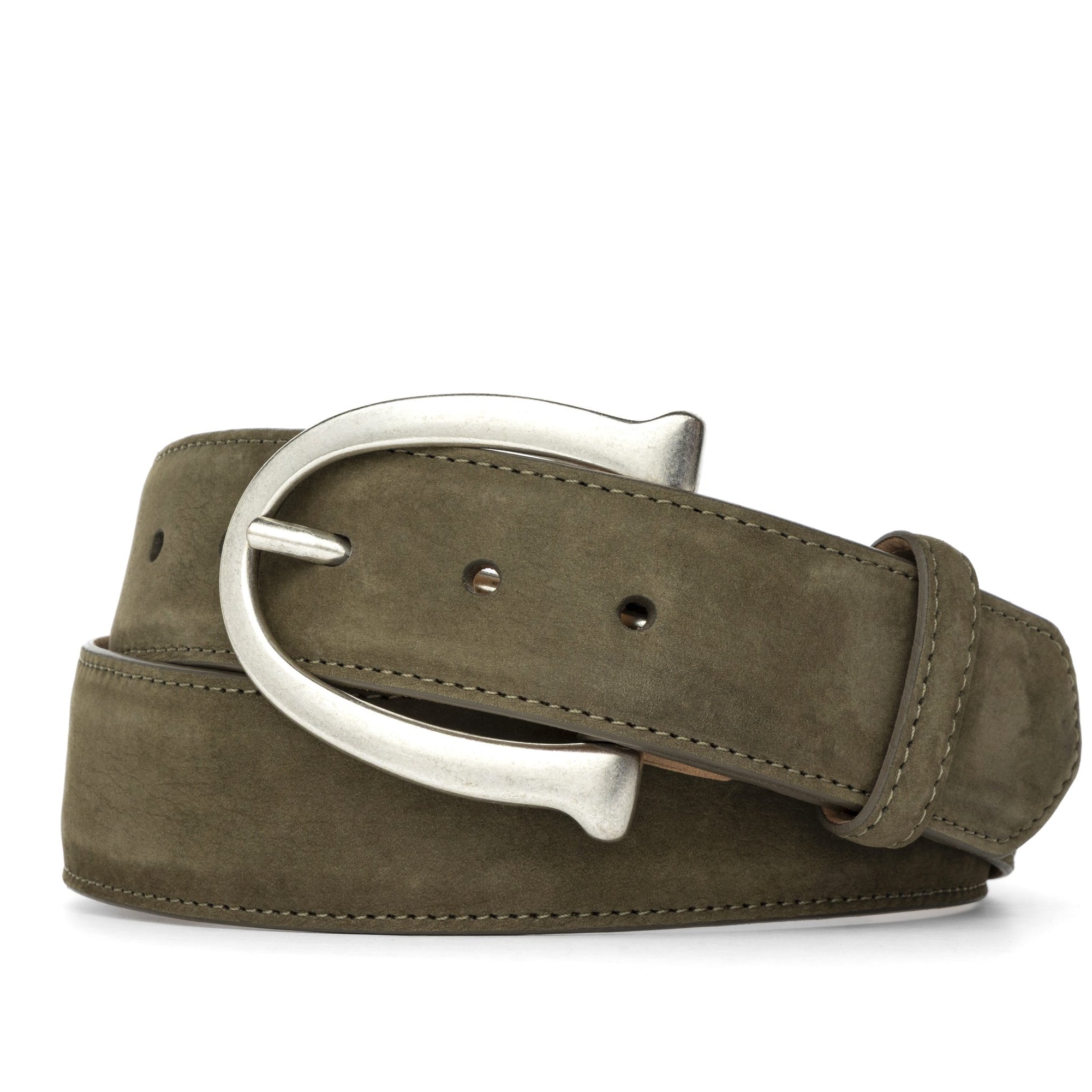 Nubuck Suede Belt with Antique Silver Buckle - Sage