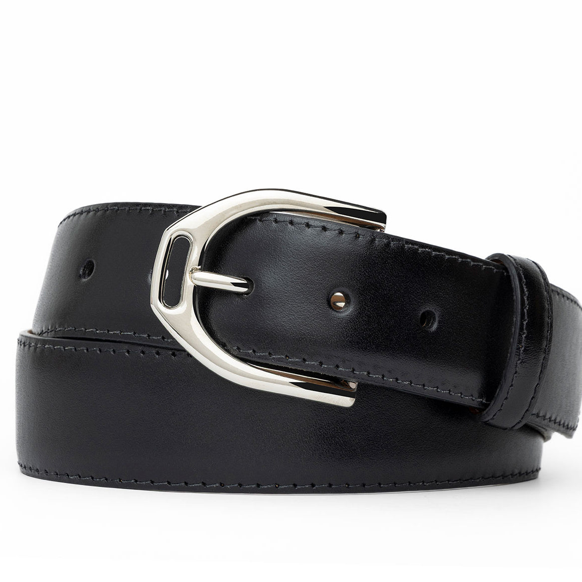 Glazed Calf Belt with Nickel or Gold Stirrup Buckle