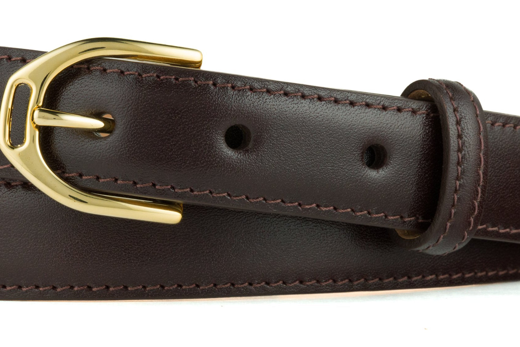 Glazed Calf Belt with Nickel or Gold Buckle - Brown