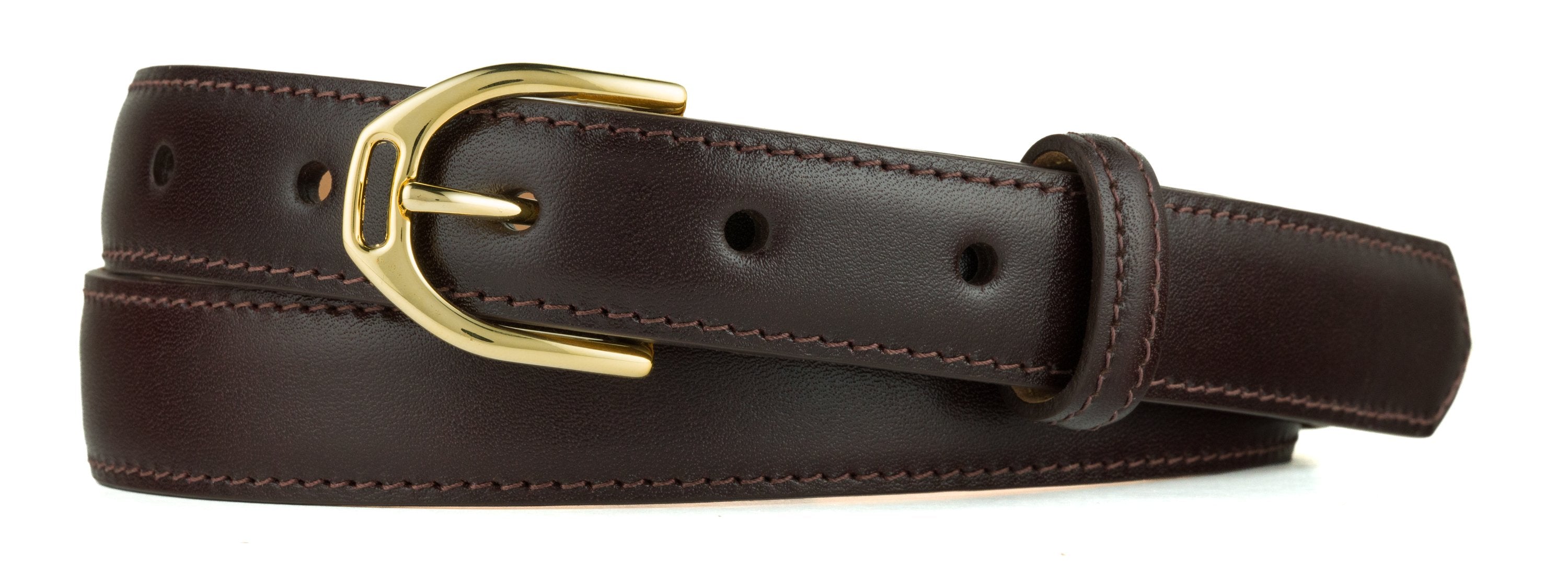 Glazed Calf Belt with Nickel or Gold Buckle - Brown