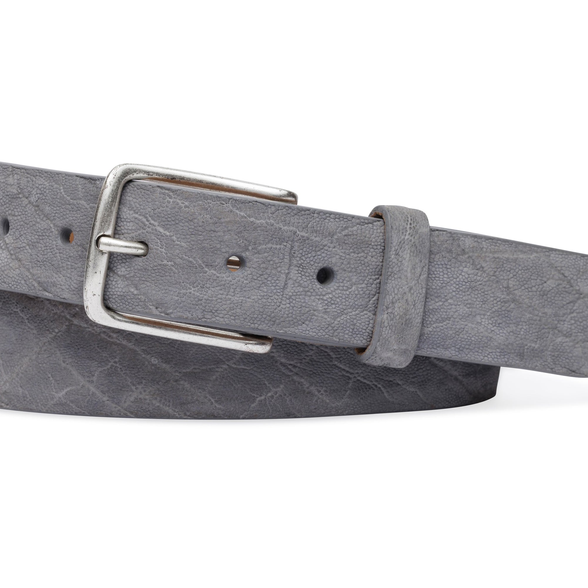 Elephant Belt with Antique Silver Buckle - Grey Suede