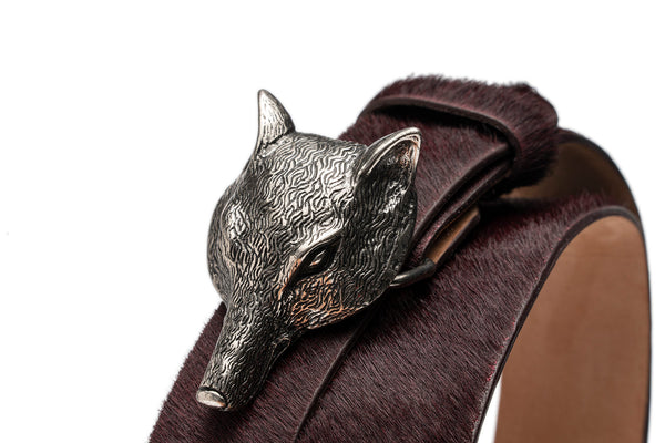 Calf Hair Belt with Antique Silver Fox Buckle - w.kleinberg