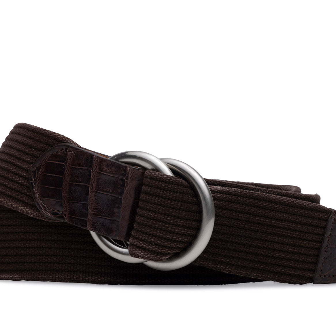 Striped Woven Belt with Croc Tabs and Brushed Nickel O-Rings