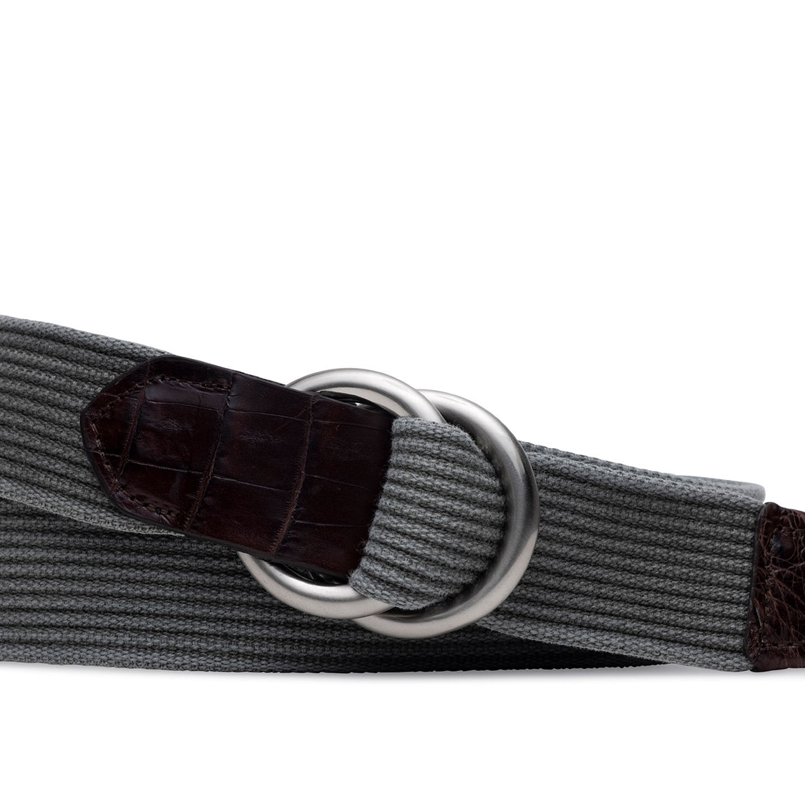 Striped Woven Belt with Croc Tabs and Brushed Nickel O-Rings