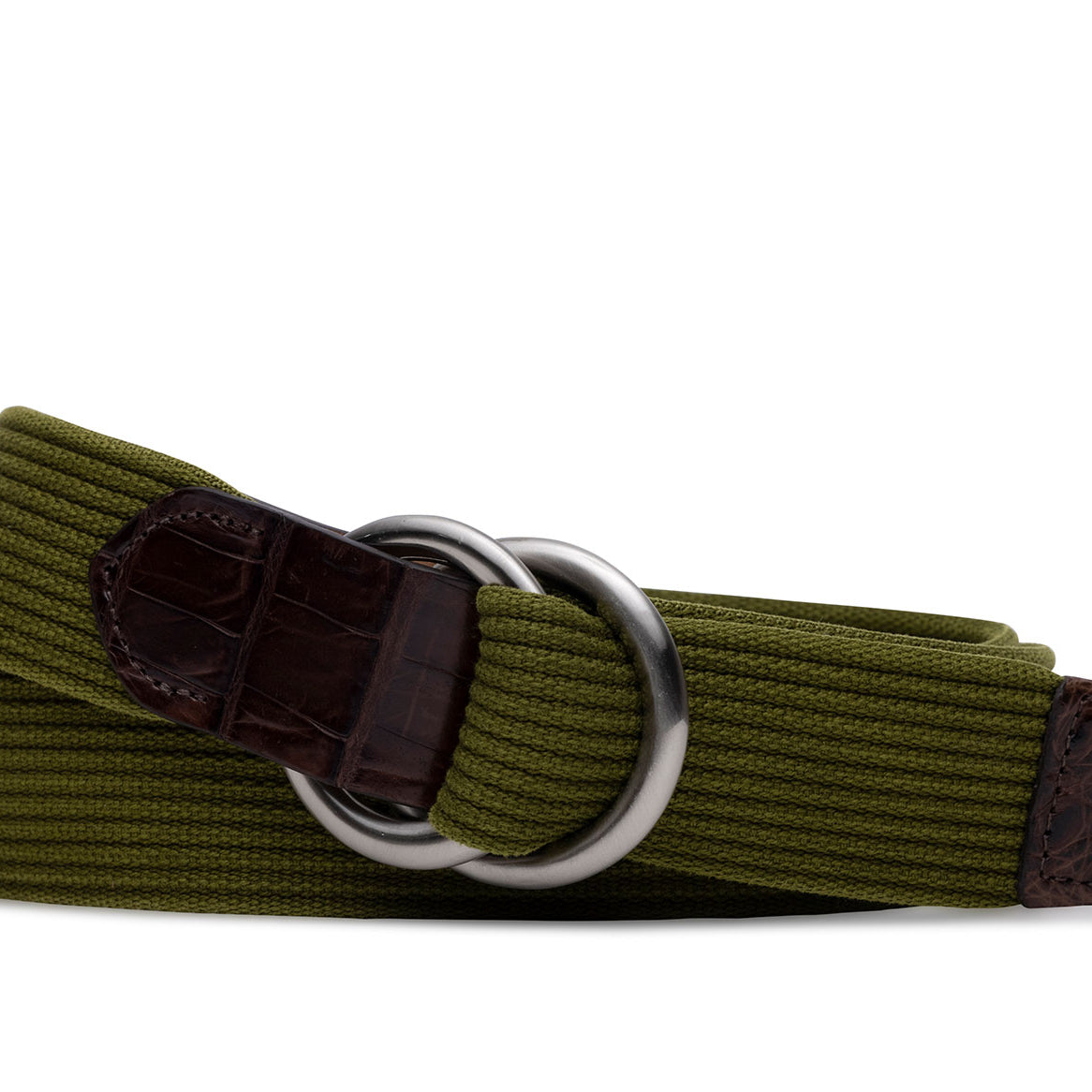 Striped Woven Belt with Croc Tabs and Brushed Nickel O-Rings