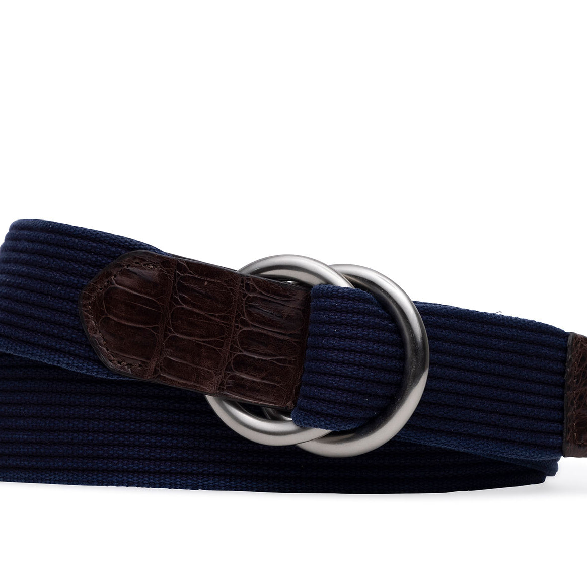 Striped Woven Belt with Croc Tabs and Brushed Nickel O-Rings