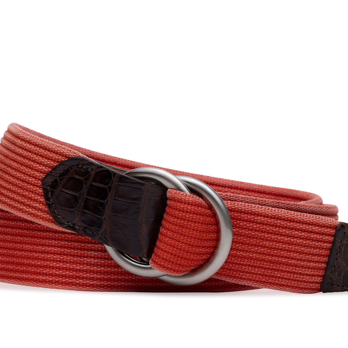 Striped Woven Belt with Croc Tabs and Brushed Nickel O-Rings