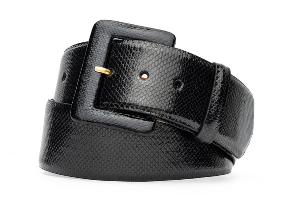 Chico\'s Wide Black Snake Embossed Genuine Leather Belt Large Buckle Sz S CESCOSI Women Leather Belt with Snake Buckle Fashion Women  main image 2