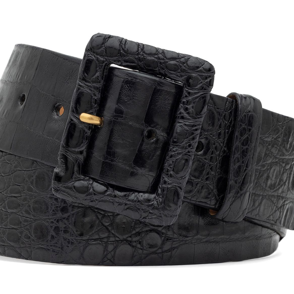 Wide Matte Caiman Crocodile Belt with Covered Buckle