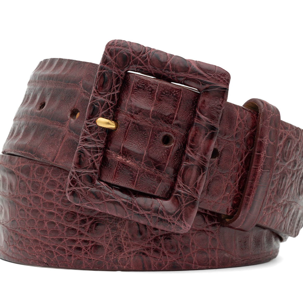 Wide Matte Caiman Crocodile Belt with Covered Buckle