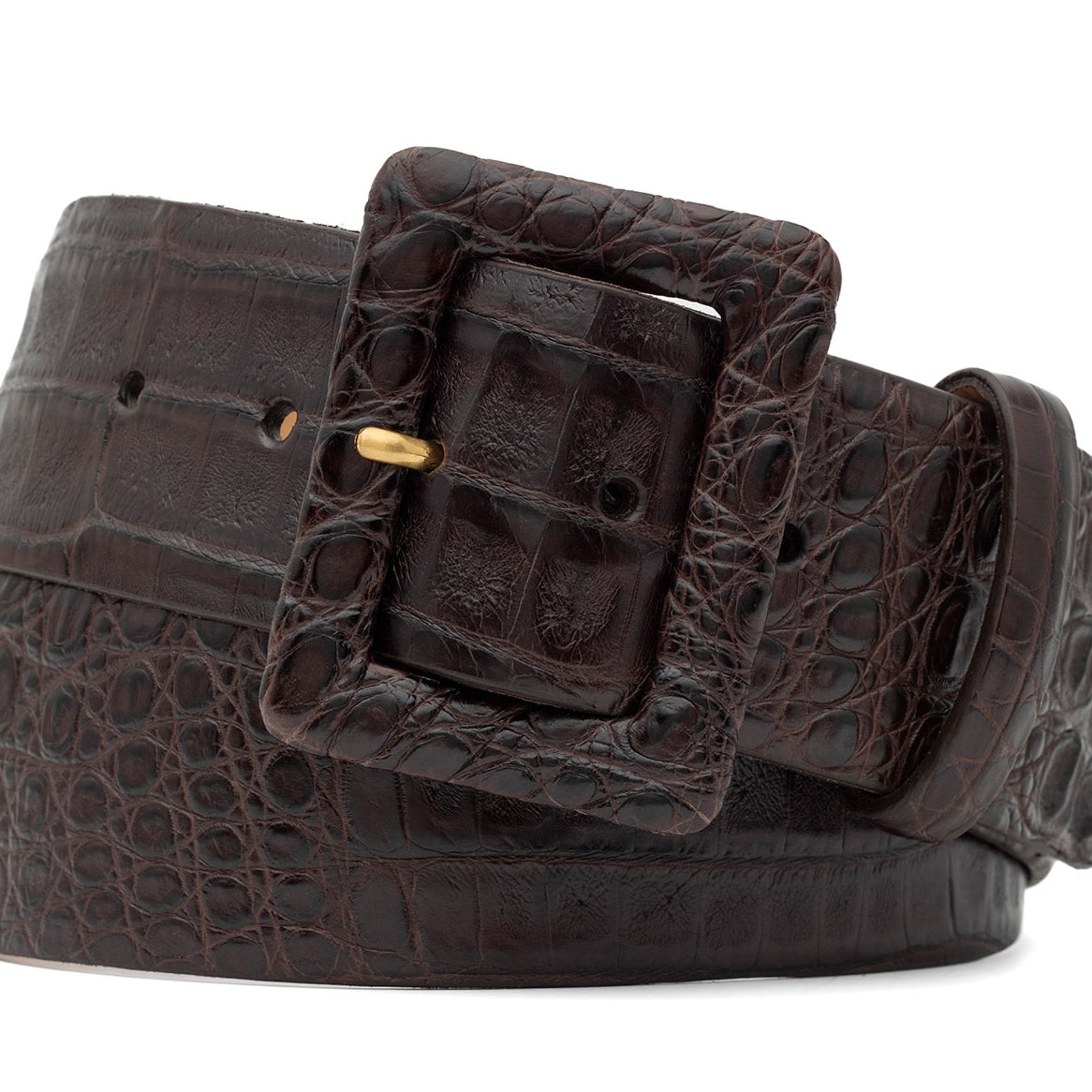 Wide Matte Caiman Crocodile Belt with Covered Buckle
