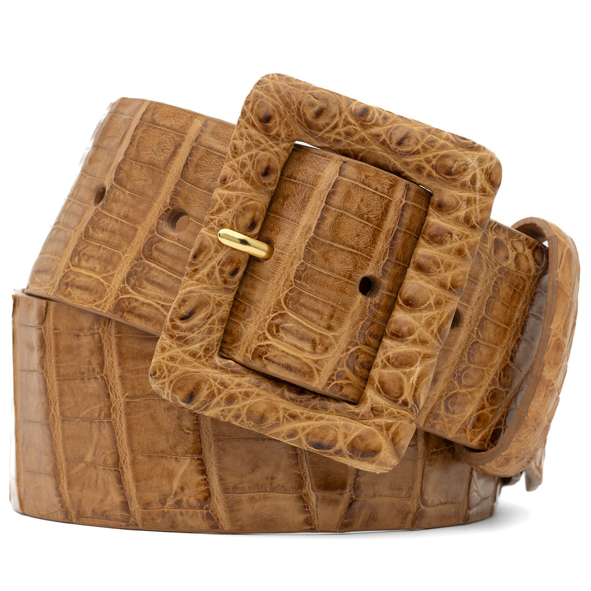 Wide Matte Caiman Crocodile Belt with Covered Buckle
