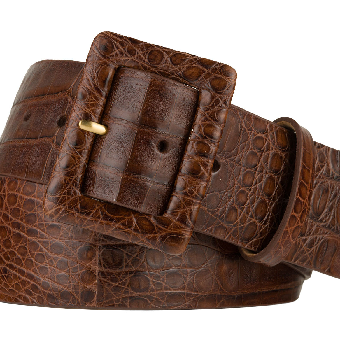 Wide Matte Caiman Crocodile Belt with Covered Buckle