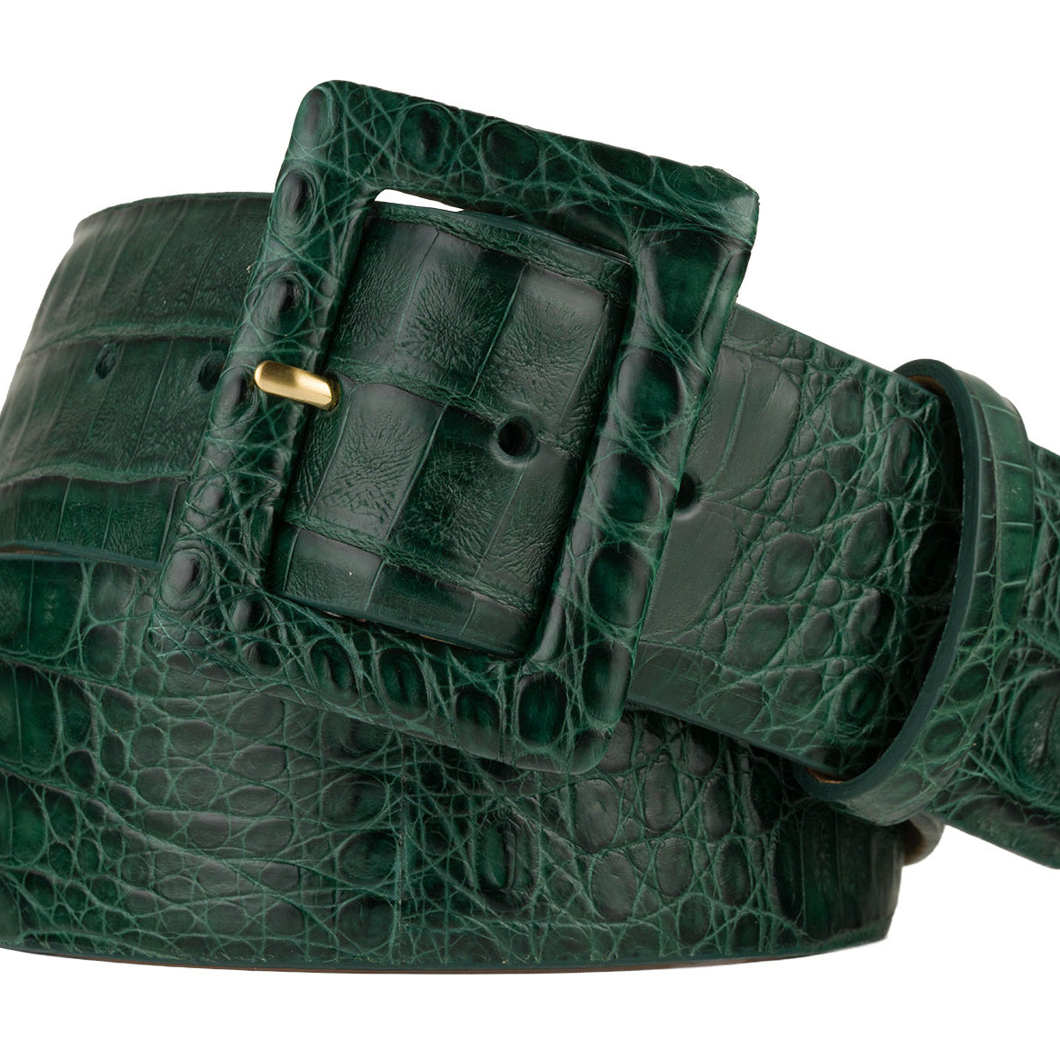 Wide Matte Caiman Crocodile Belt with Covered Buckle