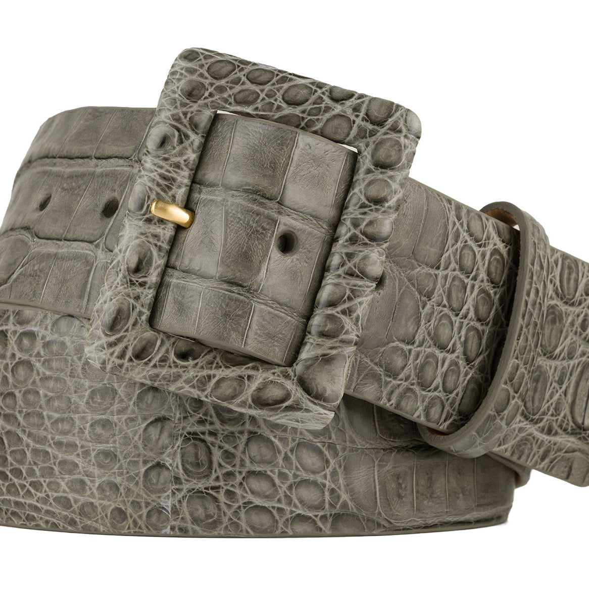 Wide Matte Caiman Crocodile Belt with Covered Buckle