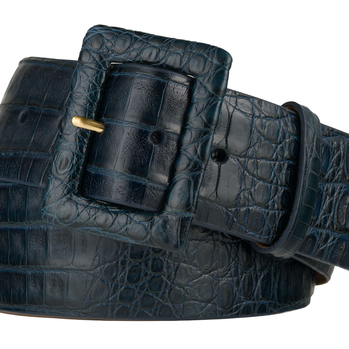 Wide Matte Caiman Crocodile Belt with Covered Buckle