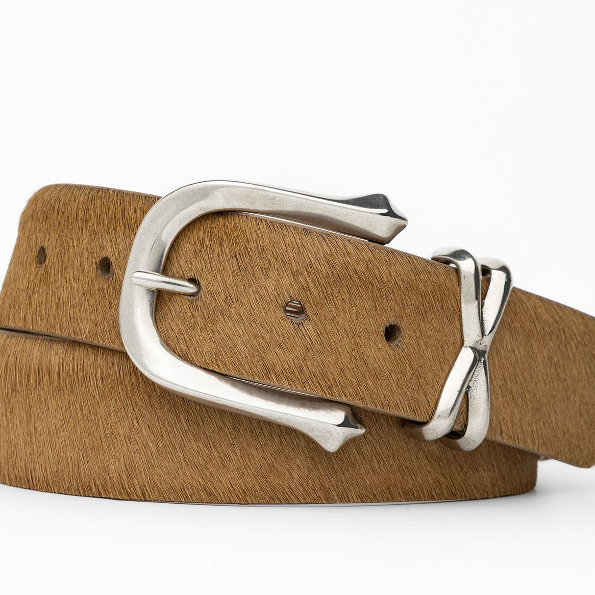 Calf Hair Belt with Antique Nickel Buckle and Keeper Set