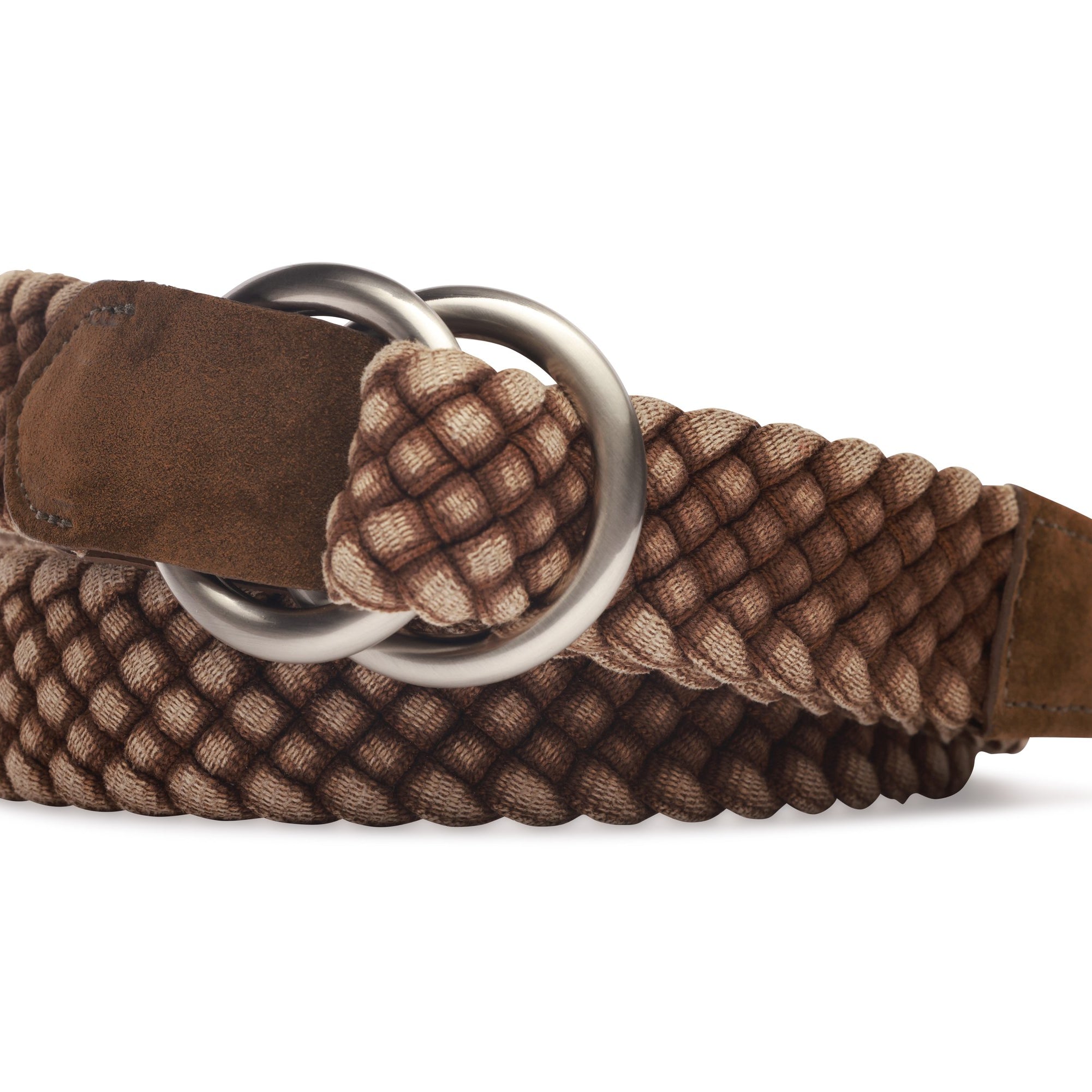 Cloth Braid Belt with Brushed Nickel O-Rings - Tan