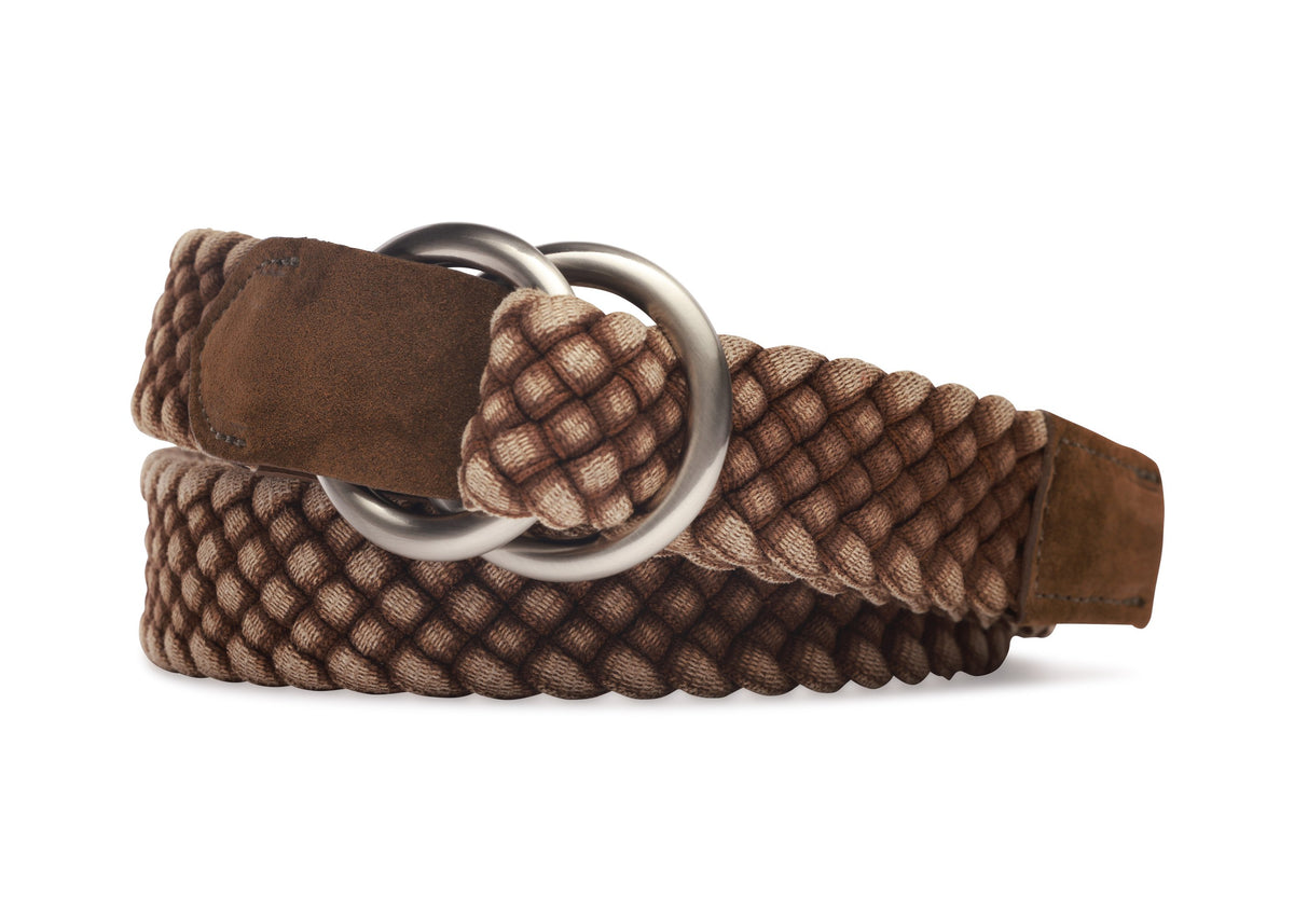 Cloth Braid Belt with Brushed Nickel O-Rings - Tan