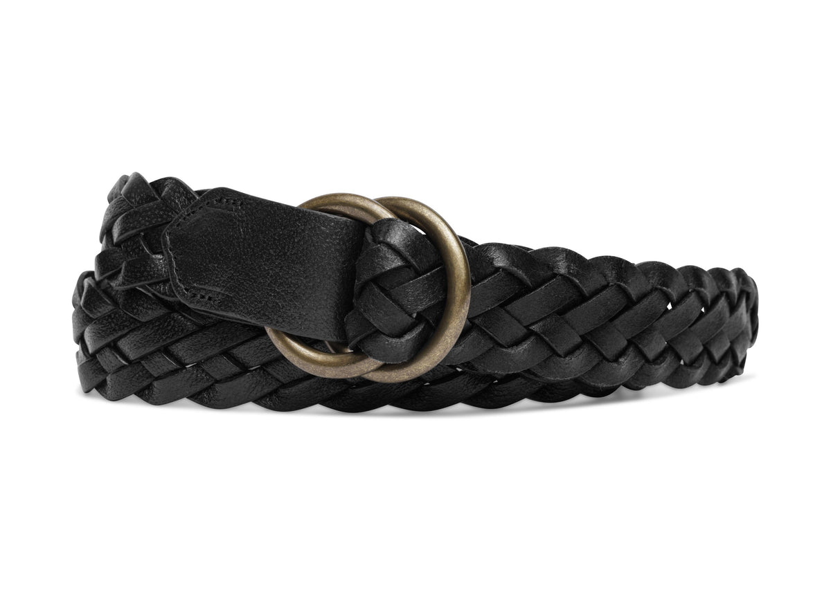 Classic Braid Belt with Antique Brass O-Rings - Black