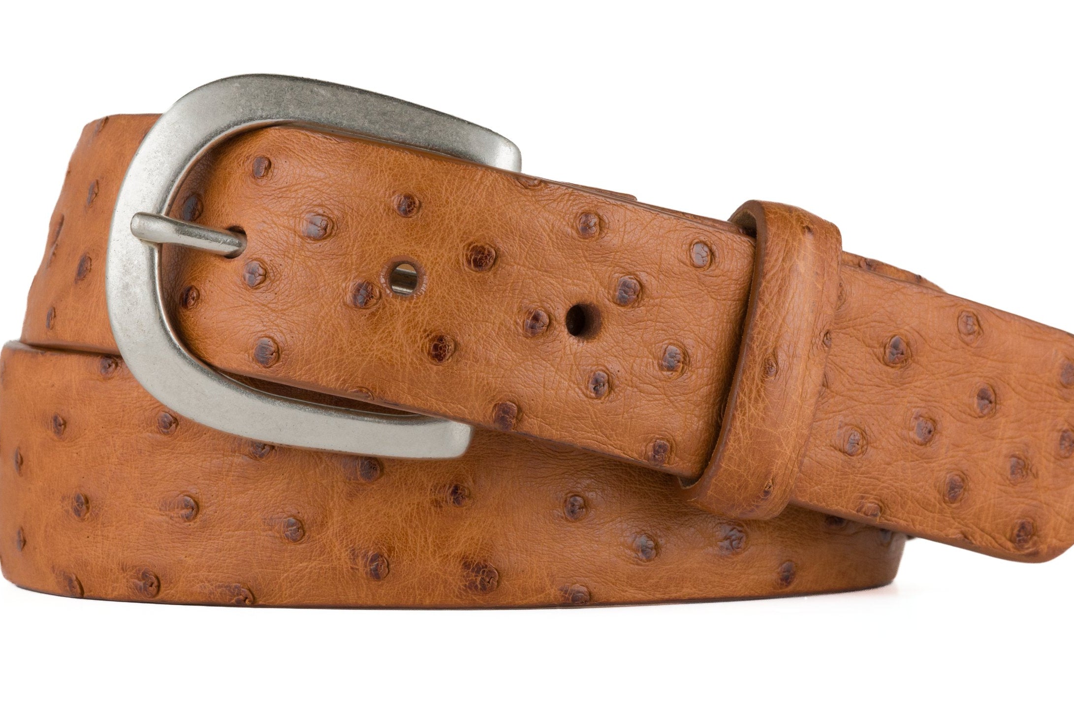 Ostrich with Antique Nickel Buckle - Brandy