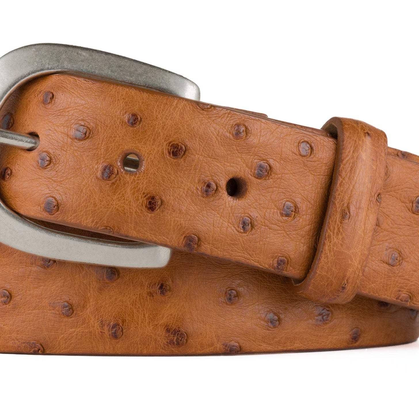 Ostrich with Antique Nickel Buckle - Brandy