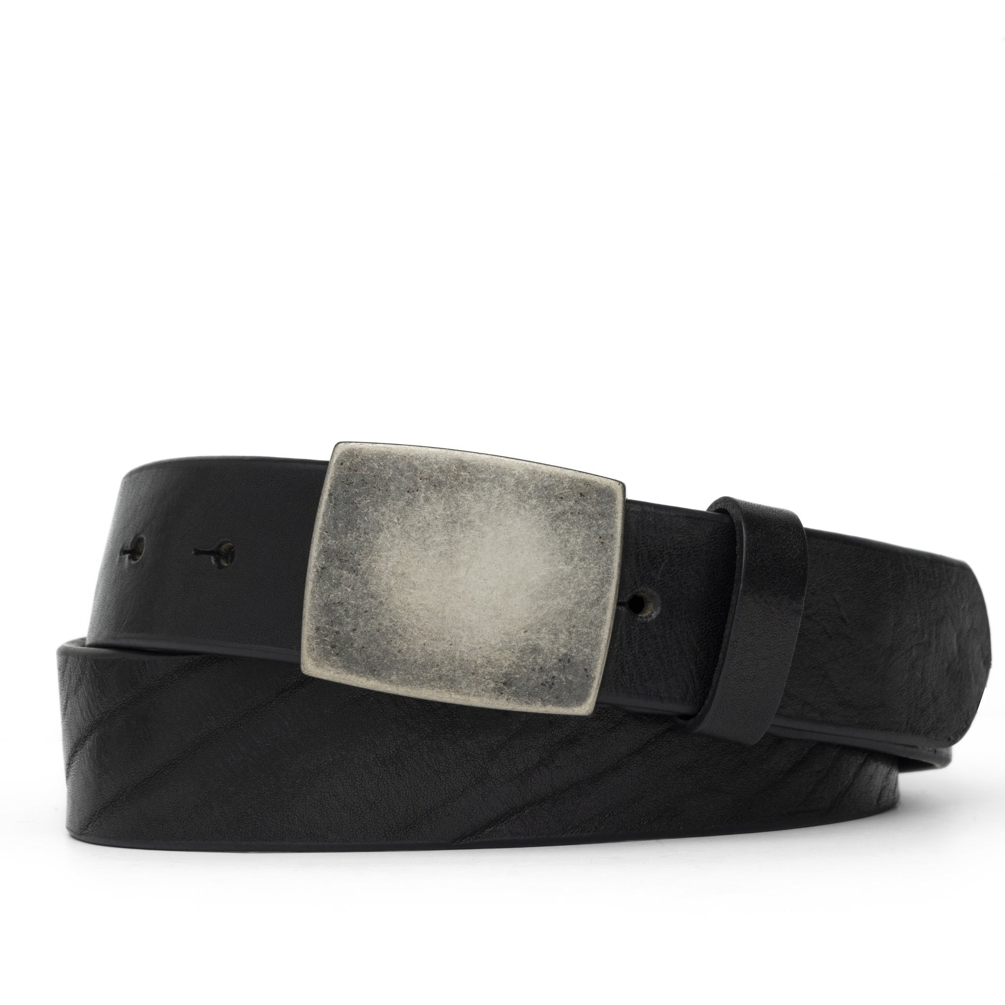 Sicily Calf Belt with Antique Nickel Plaque Buckle - Black