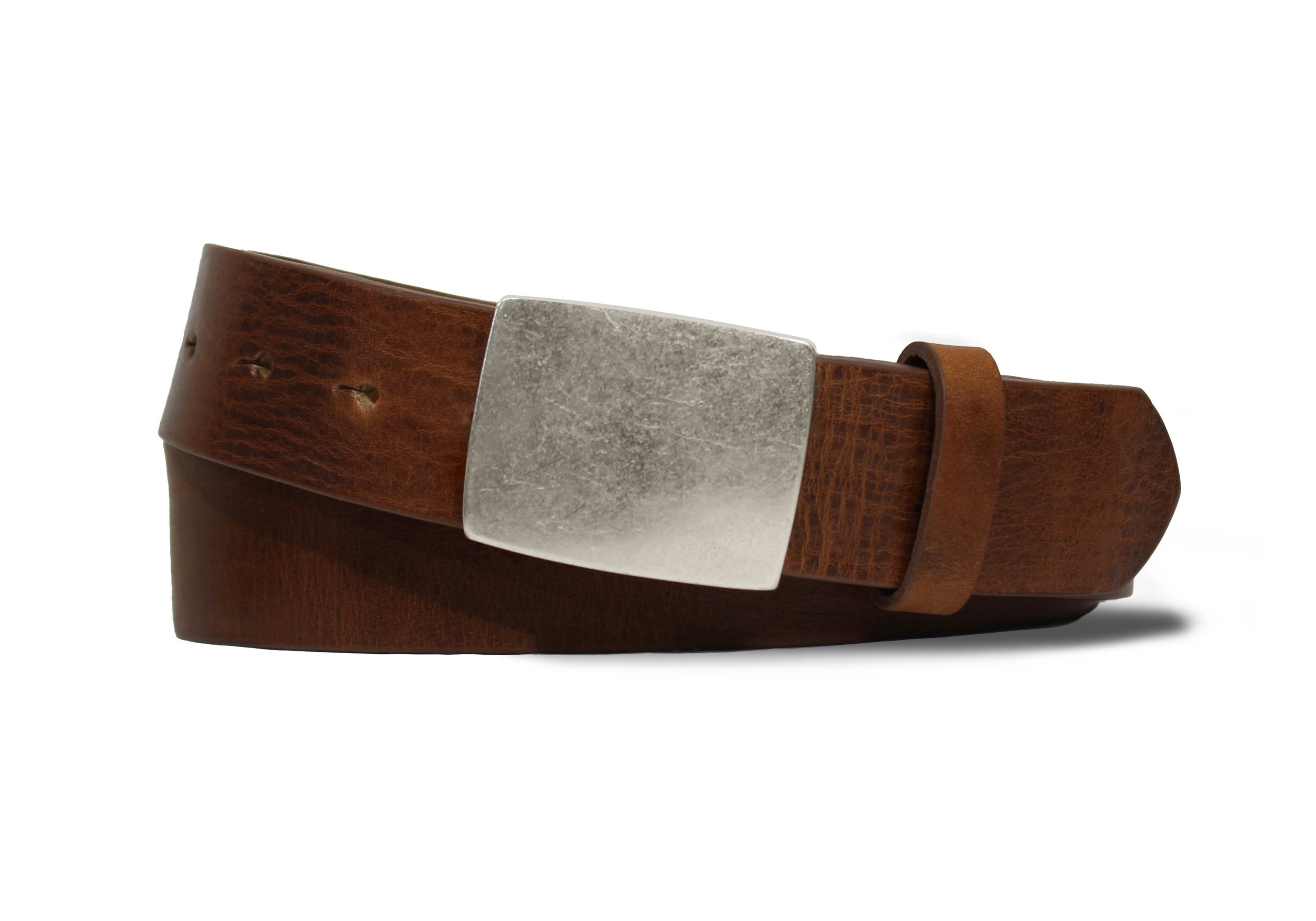 Sicily Calf Belt with Antique Nickel Plaque Buckle - Chestnut