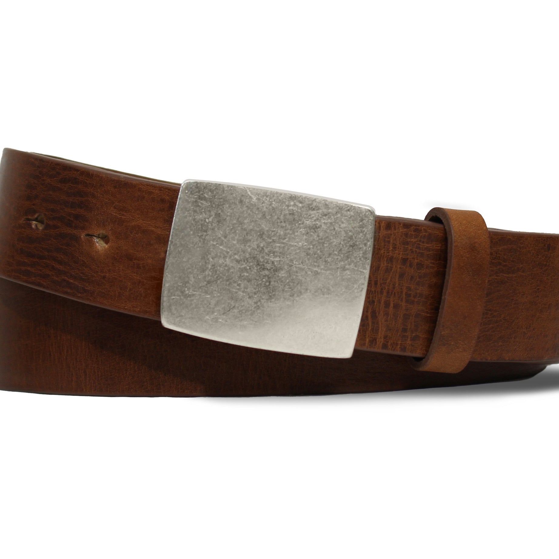 Sicily Calf Belt with Antique Nickel Plaque Buckle - Chestnut