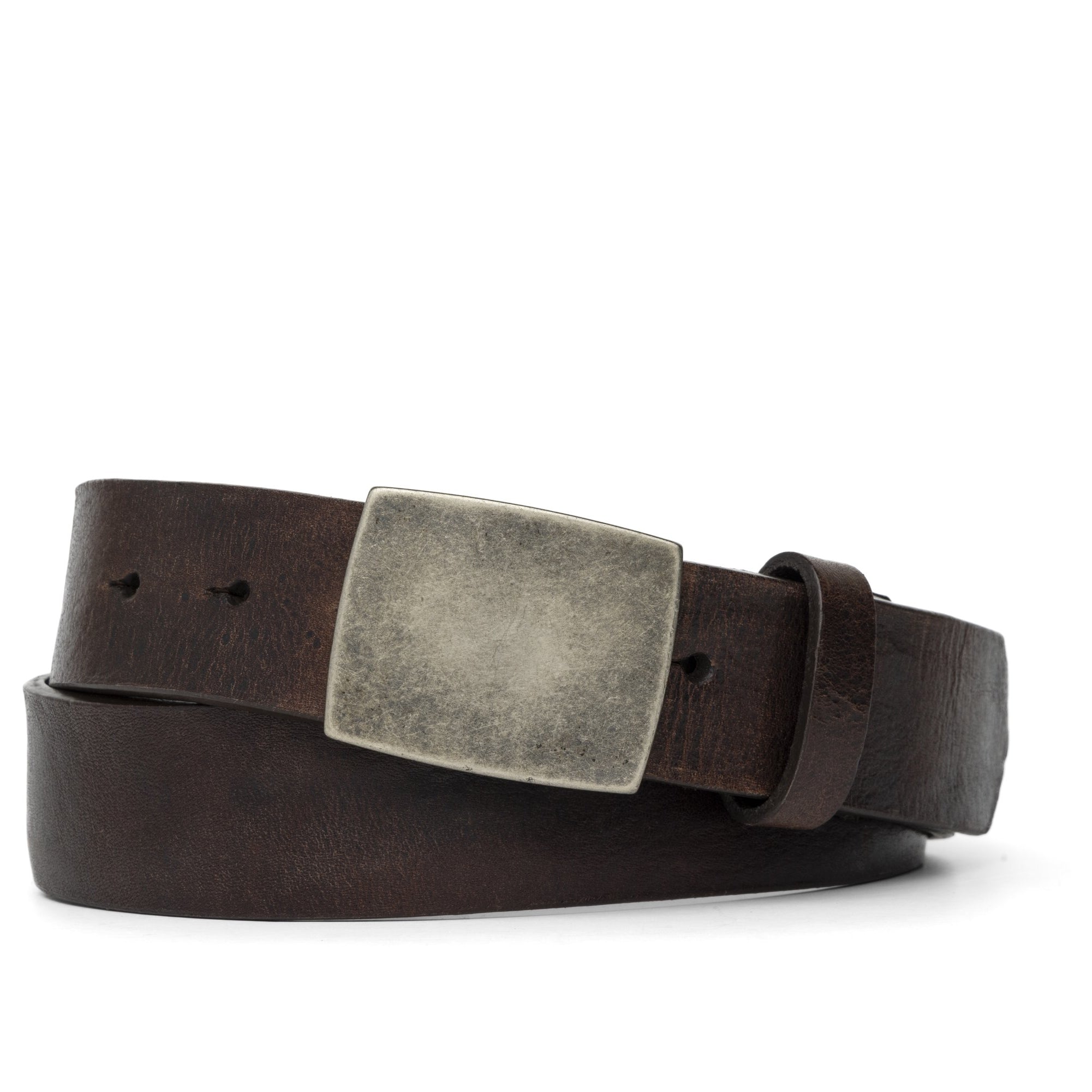 Sicily Calf Belt with Antique Nickel Plaque Buckle - Chocolate