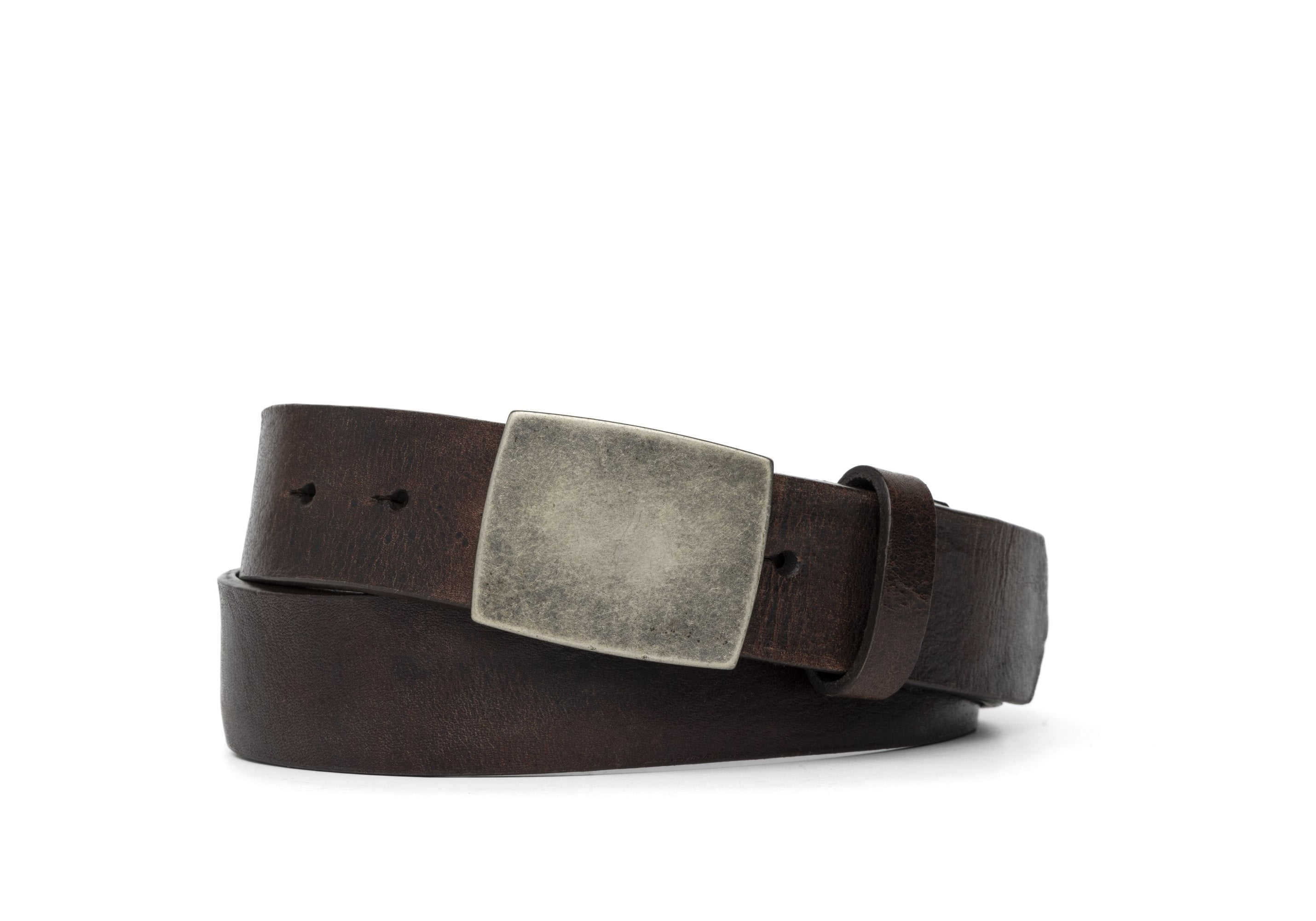 Sicily Calf Belt with Antique Nickel Plaque Buckle - Chocolate