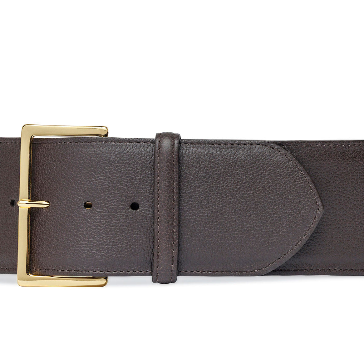 Wide Pebbled Calf Belt with Gold Buckle
