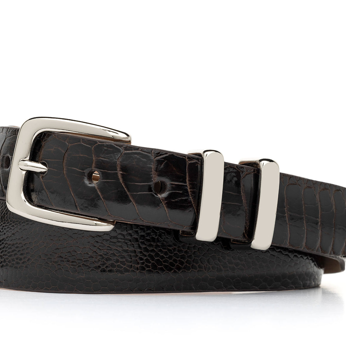 Tapered Ostrich Leg Golf Belt with Nickel Tip Set Buckle