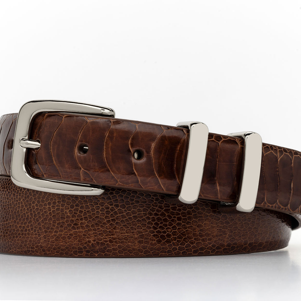 Tapered Ostrich Leg Golf Belt with Nickel Tip Set Buckle