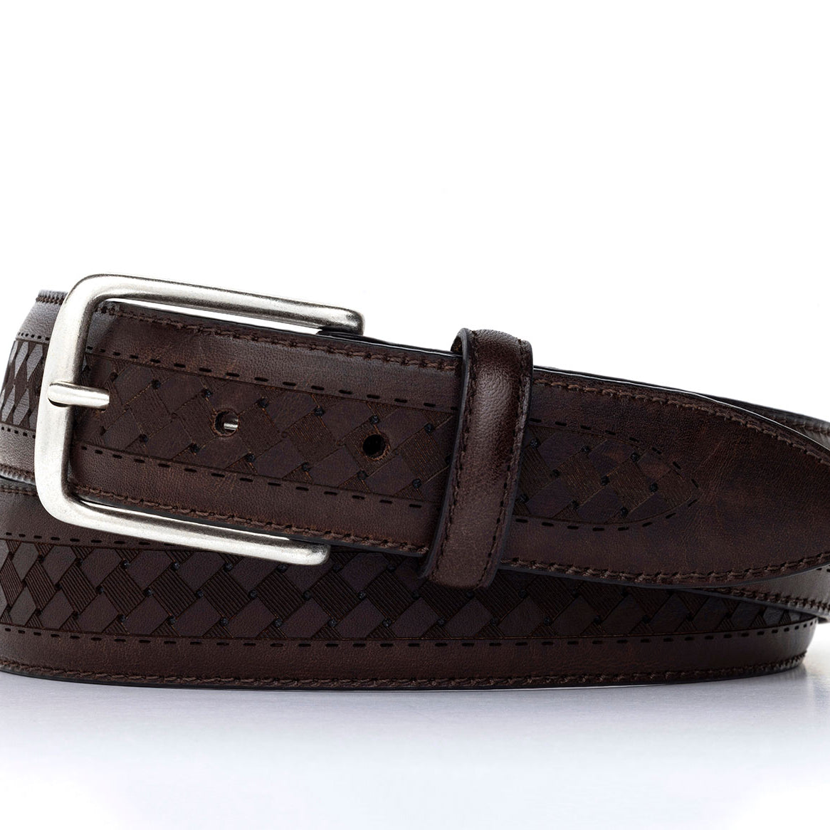 Italian Woven Stitch Calf Belt with Antique Silver Buckle
