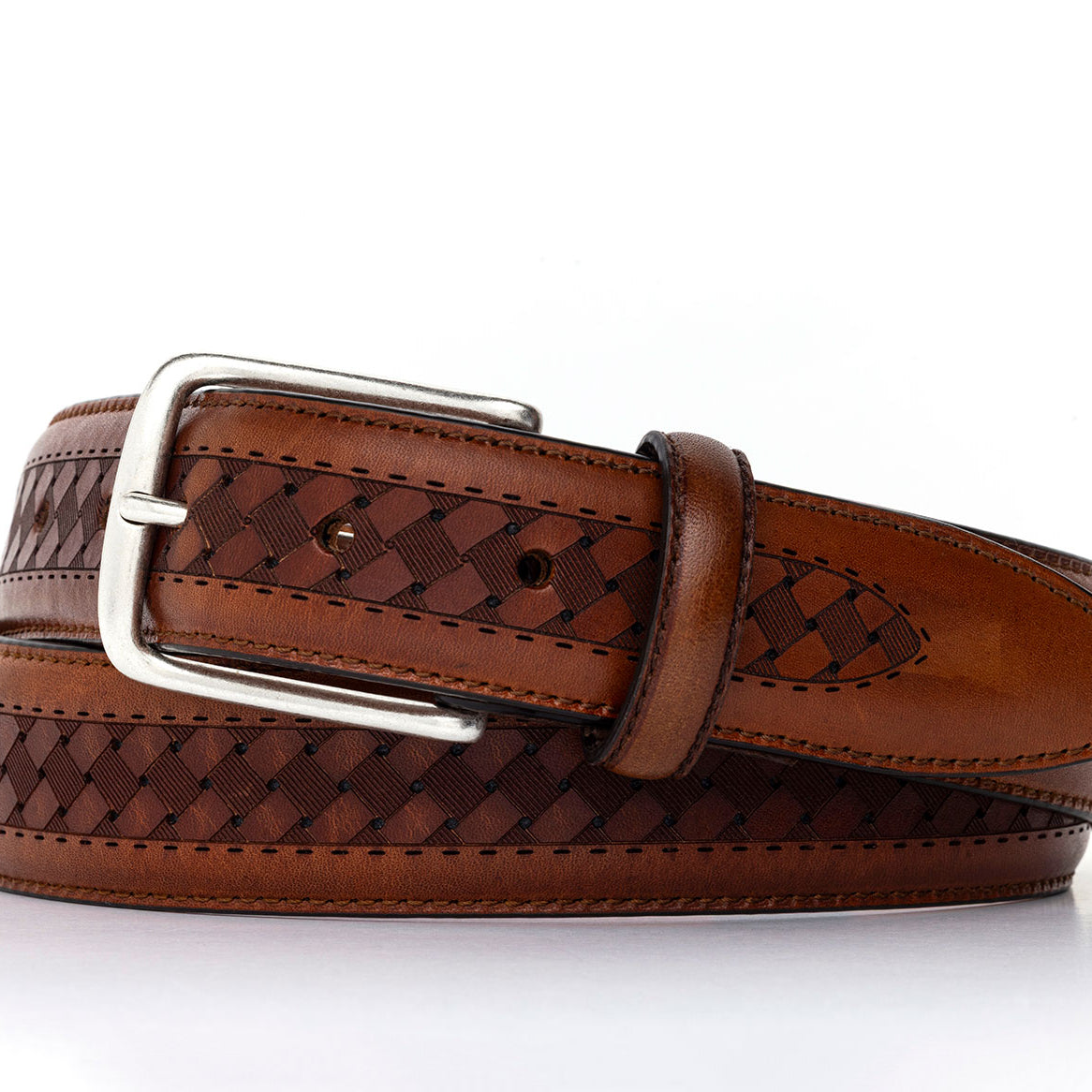 Italian Woven Stitch Calf Belt with Antique Silver Buckle