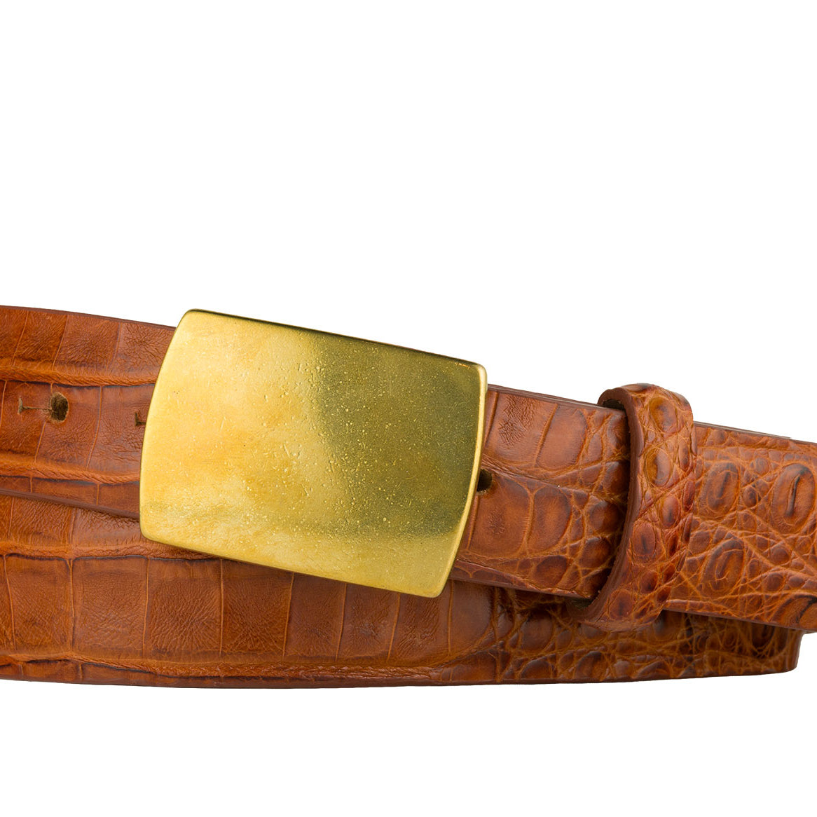 Matte Caiman Crocodile Belt with Solid Brass Buckle