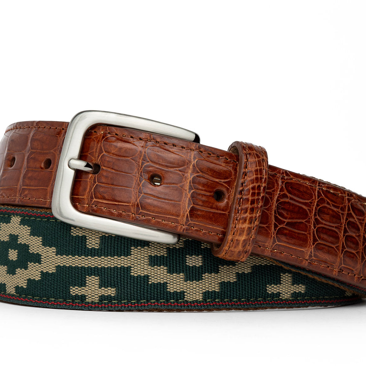 Satillo Belt with Croc Tabs and Brushed Nickel Buckle