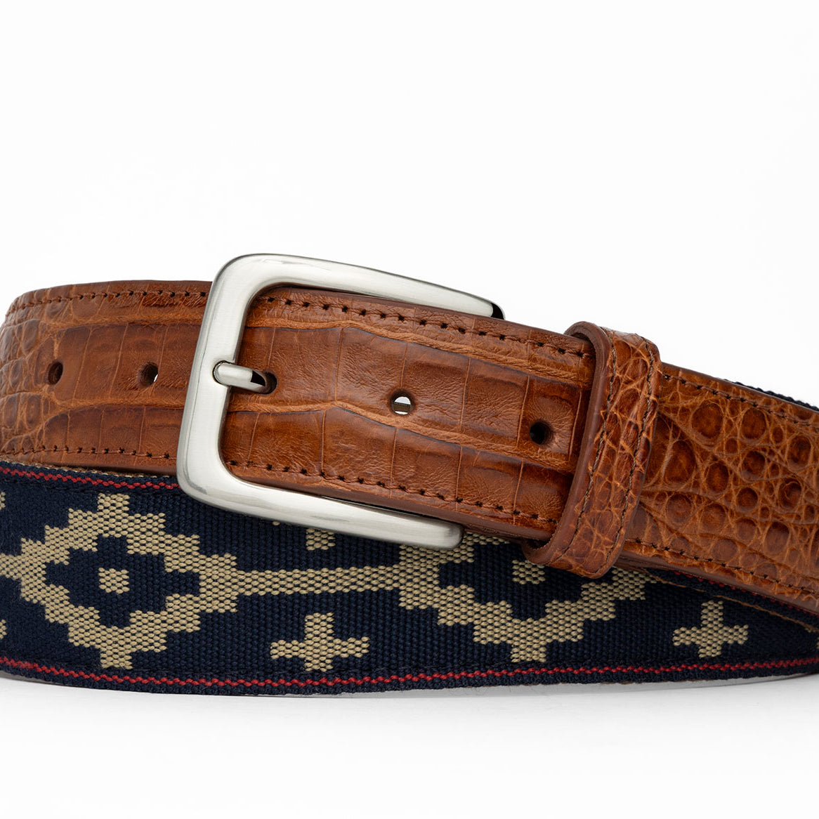 Satillo Belt with Croc Tabs and Brushed Nickel Buckle