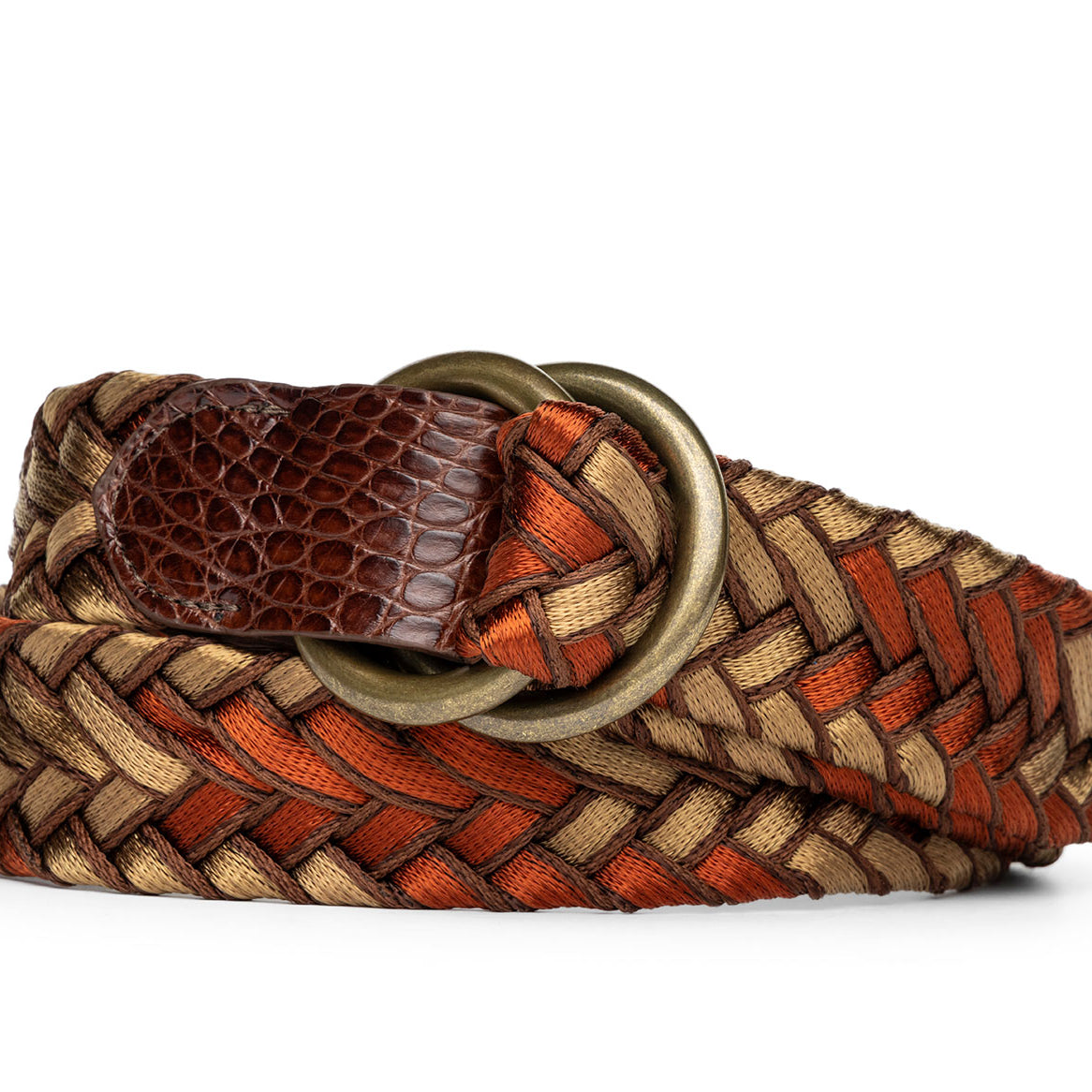 Cloth Braid Belt with Antique Brass O-Rings
