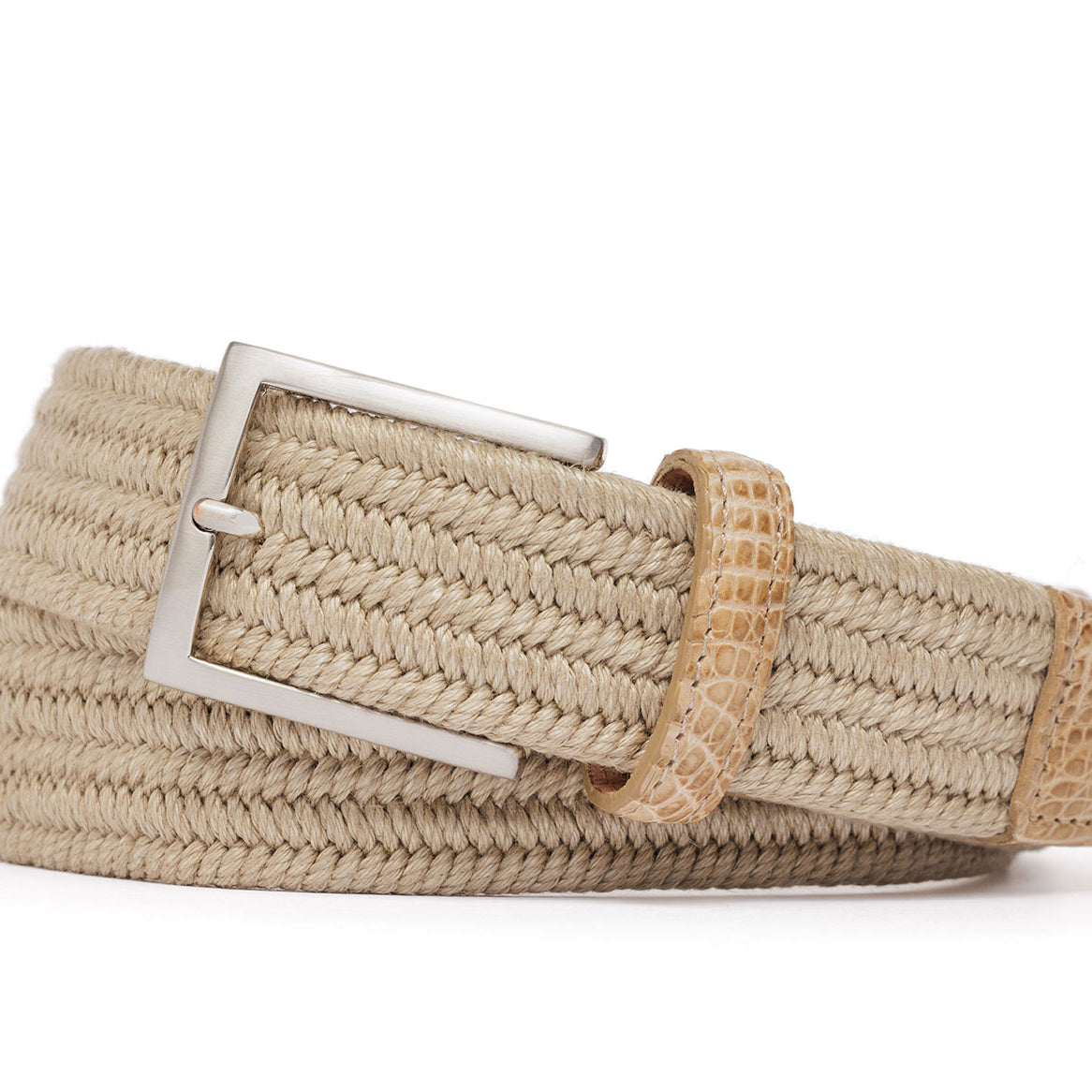 Pure Linen Stretch Belt with Croc Tabs and Antique Nickel Buckle