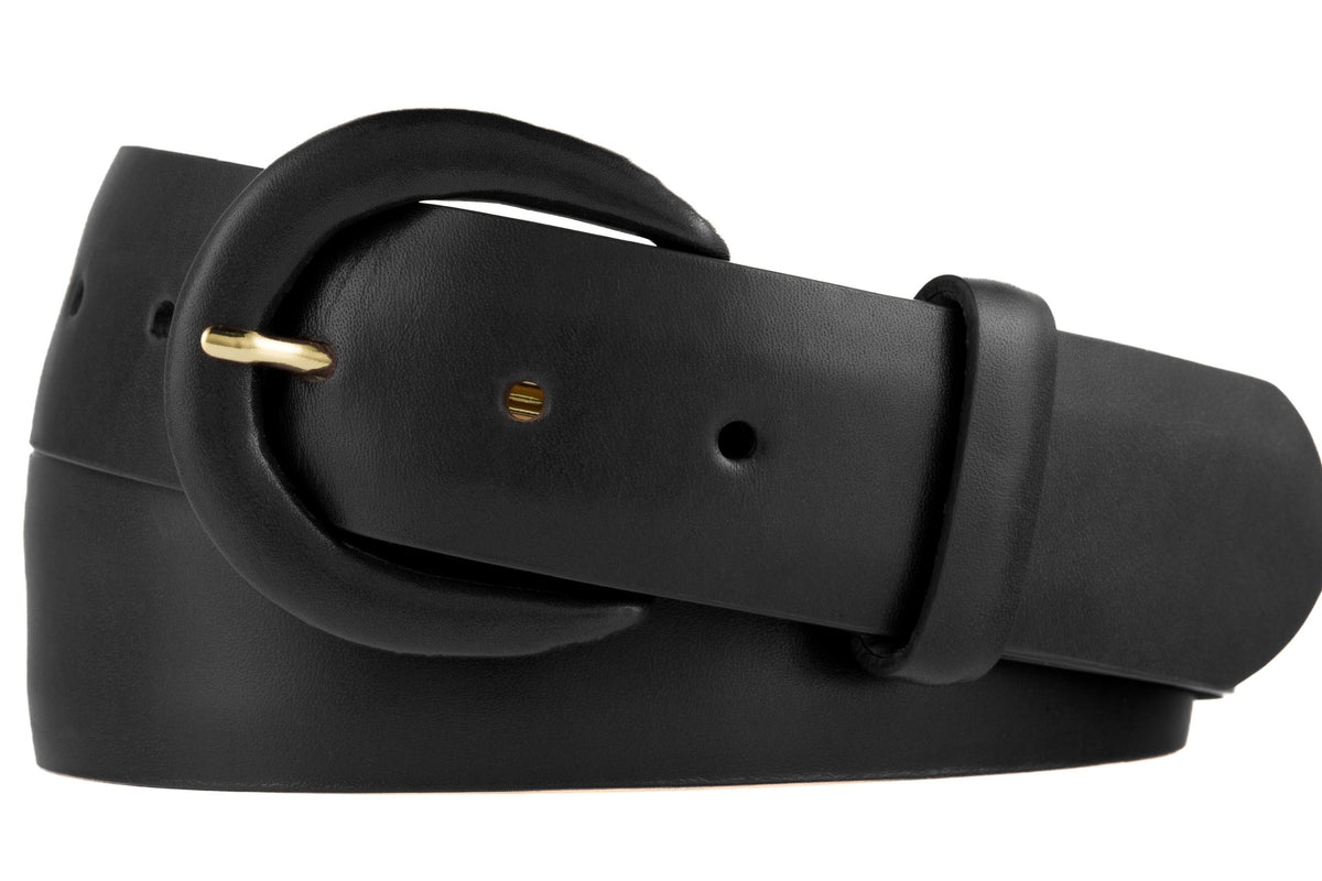 Monte Carlo Calf Belt with Covered Crescent Buckle - Black