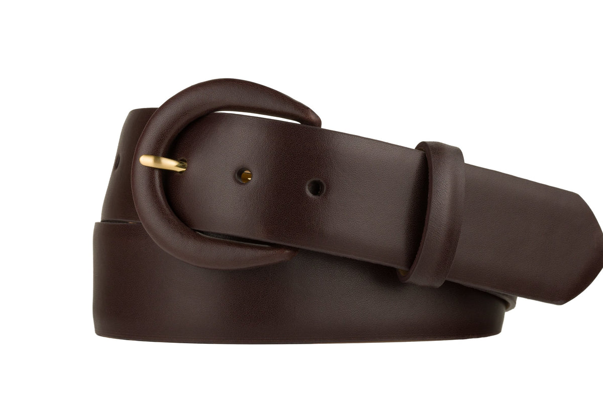 Monte Carlo Calf Belt with Covered Crescent Buckle - Brown