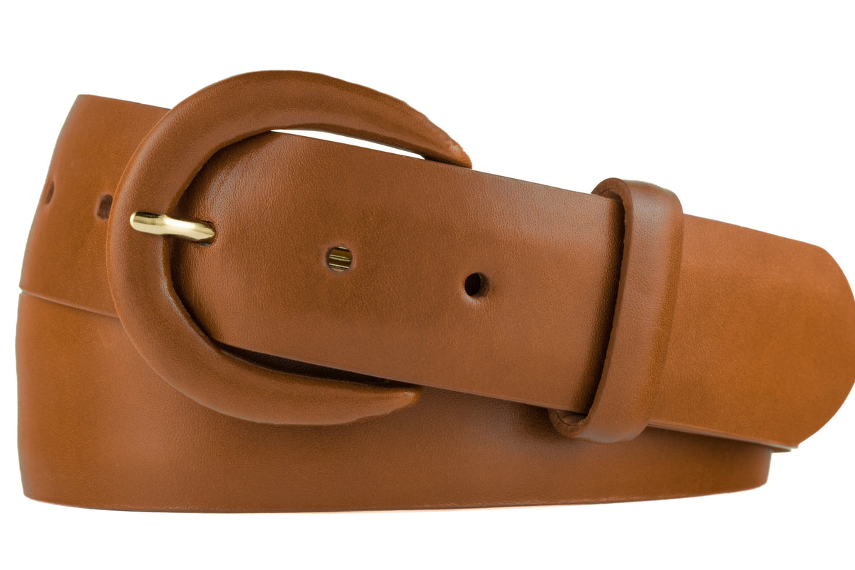 Monte Carlo Calf Belt with Covered Crescent Buckle - Cognac