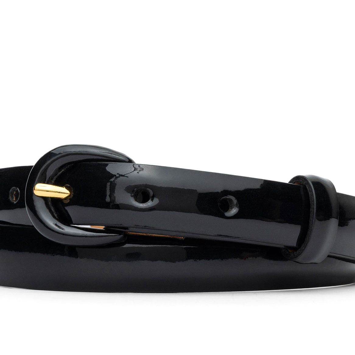 Patent Leather Belt with Covered Crescent Buckle