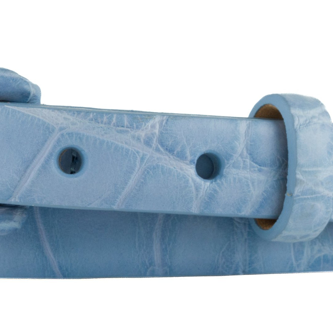 5/8" Matte Alligator Belt with Covered Crescent Buckle - Carolina Blue