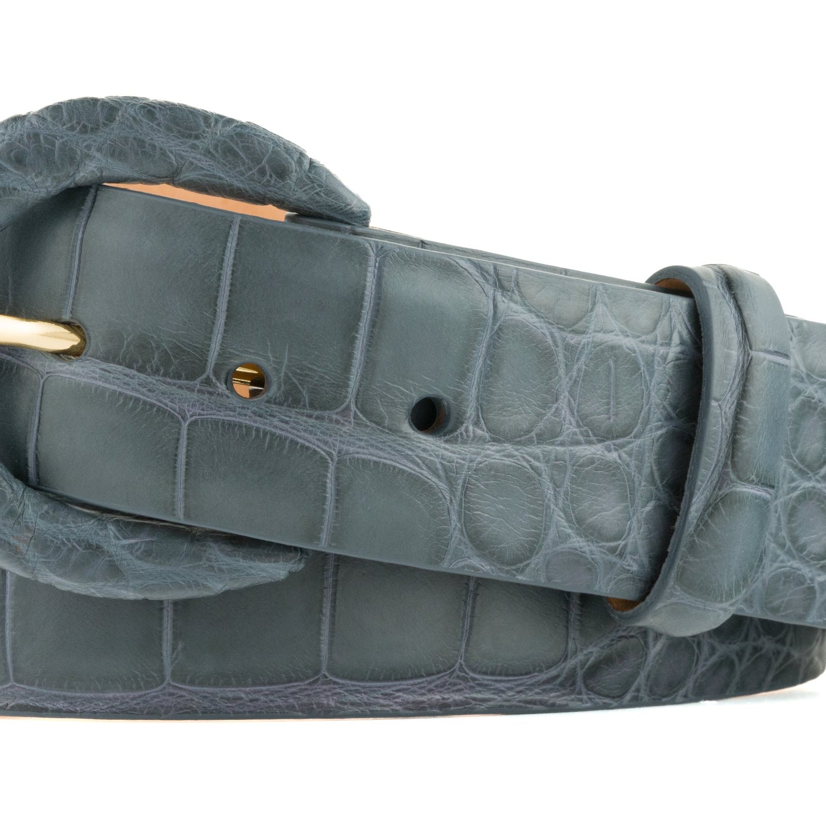 1-1/2" Matte Alligator Belt with Covered Crescent Buckle - Blue Jean